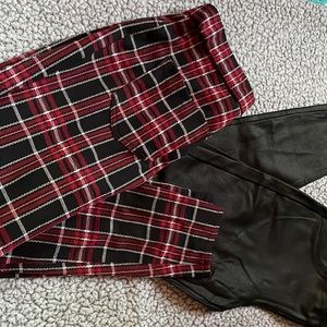 Plaid & Leather Pant Set (M,L)